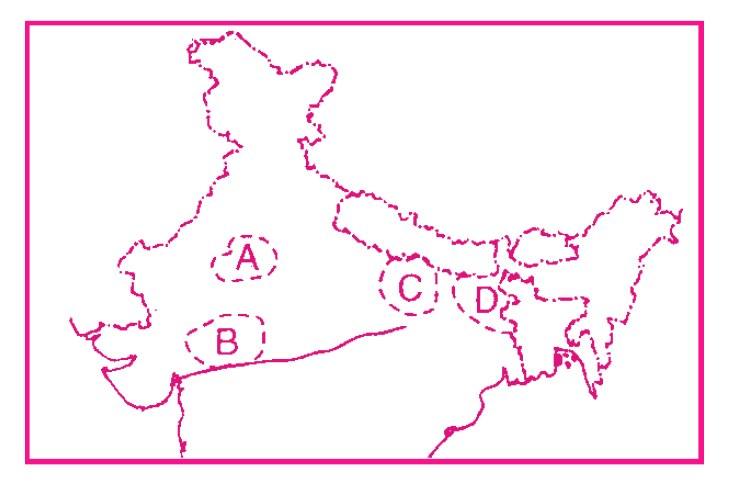 The following map shows four of the sixteen Mahajanapadas that existed in ancient India: [1997]