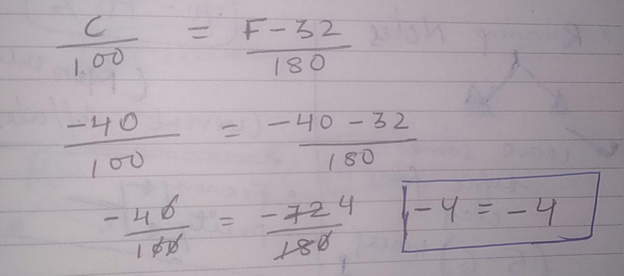 At which temperature, the Celsius and Fahrenheit scales coincide ?